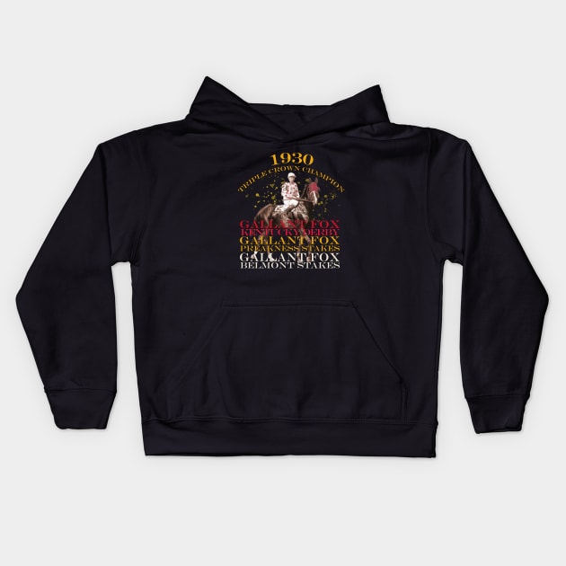 1930 Triple Crown Champion Gallant Fox horse racing design Kids Hoodie by Ginny Luttrell